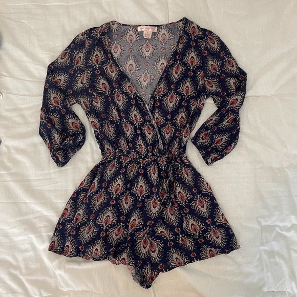 Navy Blue Boho Romper - Picture 1 of 3